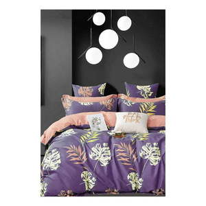 Fialové predĺžené štvordielne bavlnené obliečky na dvojlôžko s plachtou 200x220 cm Leaves – Mila Home vyobraziť