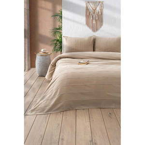 Béžová bavlnená súprava plédu a obliečok na vankúš 210x220 cm Sedef – Mijolnir vyobraziť