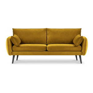 Žltá zamatová pohovka s čiernymi nohami Kooko Home Lento, 198 cm vyobraziť