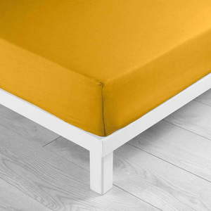 Žltá napínacia bavlnená plachta 180x200 cm Lina – douceur d'intérieur vyobraziť