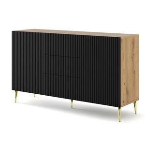 ArtBm Komoda RAVENNA B 2D3S 150 | dub artisan / čierna matná Prevedenie: Dub artisan / čierny mat / zlaté nohy vyobraziť