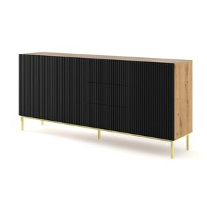 ArtBm Komoda RAVENNA B 3D3S 200 | dub artisan / čierna matná Prevedenie: Dub artisan / čierny mat / zlatá podnož vyobraziť
