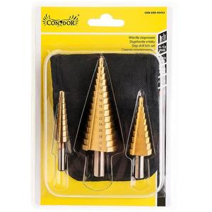 Vrták postupný, titánový, 4-12 mm, 4-20 mm, 4-32 mm, sada 3 ks, Drel vyobraziť