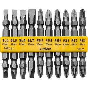 Obojstranné skrutkovacie bity, SL, PH, PZ x 65 mm, sada 10 ks, Drel vyobraziť