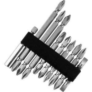 Skrutkovacie bity, SL6, PH1/2, PH1/2, PH2, PZ1/2/3, s magnetickým úchytom 50/65/100/110 mm, sada 10 ks, Drel vyobraziť