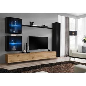 Obývacia stena Switch XVIII Sklo +LED čierna/Wotan vyobraziť