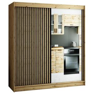 Skriňa Lamelo 2 200 Dub Artisan/čierna/Zrkadlo vyobraziť