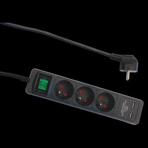 Predlžovací kábel s vypínačom 3-GN +2XUSB 24A 1.4M grafit vyobraziť