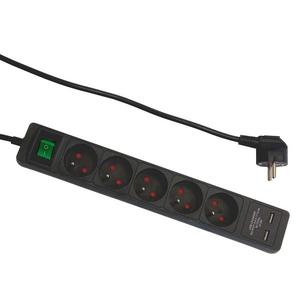 Predlžovací kábel s vypínačom 5-gn +2xusb 24a, 1.4m grafit vyobraziť
