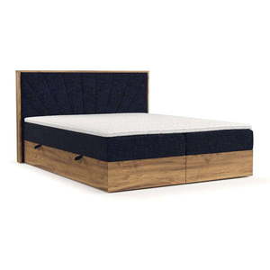 Boxspring posteľ s úložným priestorom v tmavomodro-prírodnej farbe 160x200 cm Asahi – Maison de Rêve vyobraziť