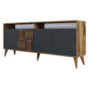 Nízka komoda v dekore orecha v antracitovej a prírodnej farbe 180x79 cm Milan – Kalune Design vyobraziť