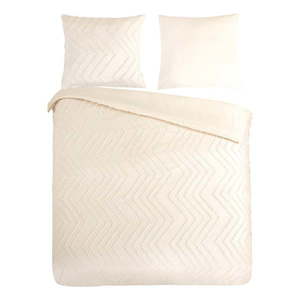Krémové predĺžené obliečky na dvojlôžko z mikrovlákna 200x220 cm Pure Zigzag – Good Morning vyobraziť