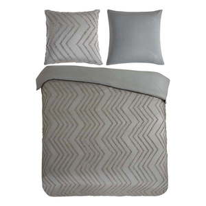 Sivo-hnedé predĺžené obliečky na dvojlôžko z mikrovlákna 200x220 cm Pure Zigzag – Good Morning vyobraziť