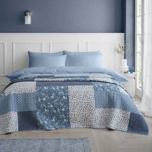 Modrý bavlnený prešívaný pléd 220x230 cm Floral Patchwork – Bianca vyobraziť