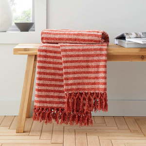 Červeno-oranžová zamatová deka 130x170 cm Stripe Chenille – Catherine Lansfield vyobraziť