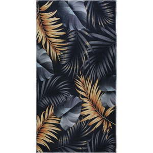 Prateľný koberec v tmavomodrej a zlatej farbe 80x150 cm Midnight Leaves – Vitaus vyobraziť