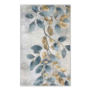 Prateľný koberec vo svetlomodrej a zlatej farbe 120x180 cm Golden Leaves – Mila Home vyobraziť