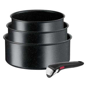 Hliníkové hrnce v súprave 3 ks s nepriľnavým povrchom/s odnímateľnou rukoväťou na indukčný varič INGENIO Black stone L3998902 – Tefal vyobraziť
