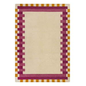 Žlto-ružový ručne tkaný vlnený koberec 160x230 cm Kai Wool Border - Flair Rugs vyobraziť