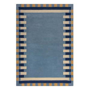Modrý ručne tkaný vlnený koberec 120x170 cm Kai Wool Border – Flair Rugs vyobraziť