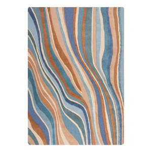 Modrý ručne tkaný vlnený koberec 200x290 cm Abstract Flow – Flair Rugs vyobraziť