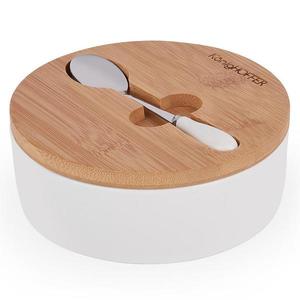 Keramická cukornička s bambusovým vekom 14, 5x5 cm biela + lyžička vyobraziť