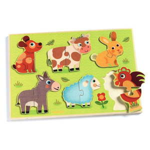 Detské vkladacie drevené puzzle s motívmi domácich zvierat Djeco vyobraziť