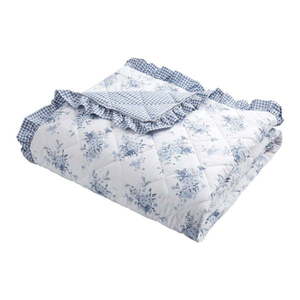 Bielo-modrý prešívaný pléd 220x230 cm Lucie Floral Frill – Catherine Lansfield vyobraziť