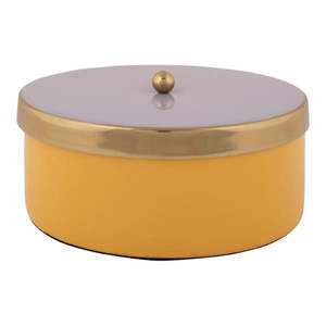 Žltý dekoratívny kovový úložný box ø 16x6 cm Double Funky – PT LIVING vyobraziť