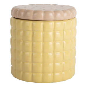Svetložltý dekoratívny keramický úložný box ø 14x15 cm Biscuit Box – PT LIVING vyobraziť