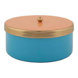 Modrý dekoratívny kovový úložný box ø 16x6 cm Double Funky – PT LIVING vyobraziť