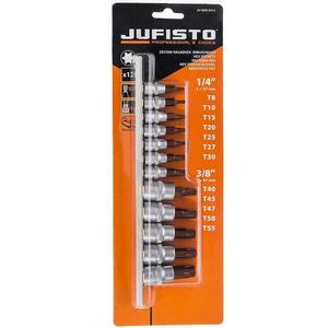 Súprava bitov Torx, 1/4˝, 35 mm T 8/10/15/20/25/27/30, 3/8˝, 50 mm T 40/45/ 47/50/55, 9 ks, Jufisto vyobraziť