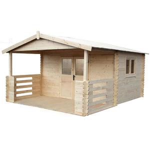 Domček Zuzia II 4x3m + terasa 4x2m s oknom, 34mm, s podlahou vyobraziť