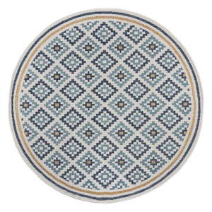 Žlto-modrý okrúhly vnútorný a vonkajší koberec ø 160 cm Zia Trellis – Flair Rugs vyobraziť