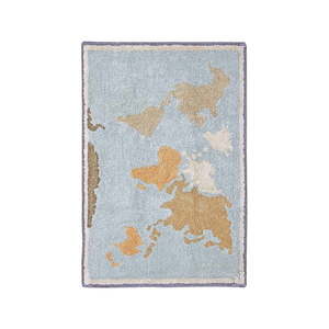 Modro-béžový prateľný ručne tkaný bavlnený detský hrací koberec 70x100 cm Mini Worldmap – Lorena Canals vyobraziť