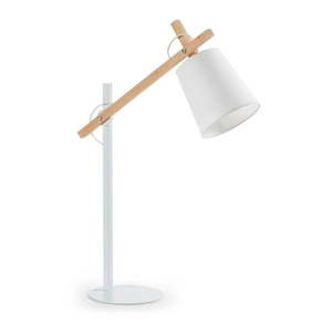Biela stolová lampa z masívu akácie s textilným tienidlom (výška 65 cm) Kosta – Kave Home vyobraziť