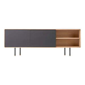 TV stolík z dubového dreva v čierno-prírodnej farbe 180x64 cm Fina – Gazzda vyobraziť
