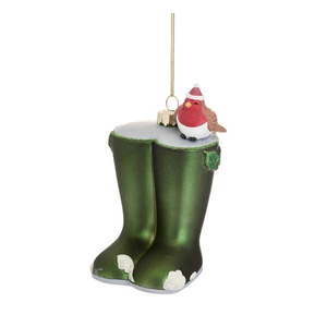 Sklenená ručne vyrobená vianočná ozdoba 12 cm Christmas Wellies – Sass & Belle vyobraziť