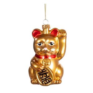 Sklenená ručne vyrobená vianočná ozdoba 11 cm Lucky Cat – Sass & Belle vyobraziť