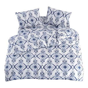 Biele/modré obliečky na dvojlôžko/predĺžené s plachtou/4-dielne 200x220 cm Geometric – Mila Home vyobraziť