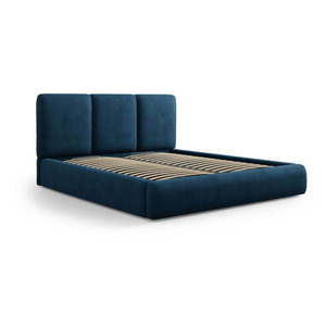 Tmavomodrá čalúnená dvojlôžková posteľ s úložným priestorom s roštom 200x200 cm Brody – Mazzini Beds vyobraziť