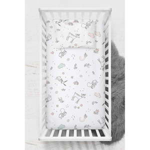 Biela napínacia detská plachta do postieľky z bavlny Renforcé 70x120 cm Flowers – Mijolnir vyobraziť