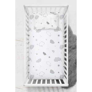 Biela napínacia detská plachta do postieľky z bavlny Renforcé 70x120 cm Bulut – Mijolnir vyobraziť