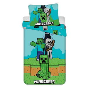 Zeleno-modré bavlnené detské obliečky na jednolôžko 140x200 cm Minecraft "Mobs Here" – Jerry Fabrics vyobraziť
