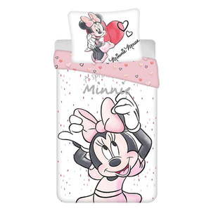 Bielo-ružové bavlnené detské obliečky na jednolôžko 140x200 cm Minnie "White" – Jerry Fabrics vyobraziť