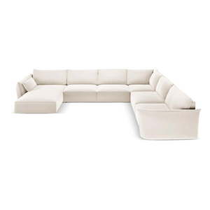 Béžová zamatová rohová pohovka (pravý roh/do "U") Vanda – Mazzini Sofas vyobraziť