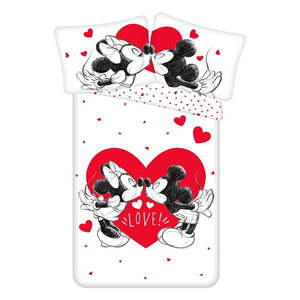 Červeno-biele bavlnené detské obliečky na jednolôžko 140x200 cm Mickey and Minnie "Love" – ​​Jerry Fabrics vyobraziť