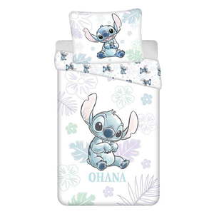 Biele bavlnené detské obliečky na jednolôžko 140x200 cm Lilo and Stitch "Ohana White" – Jerry Fabrics vyobraziť