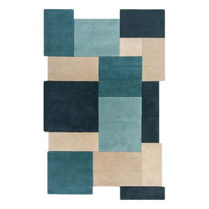 Modrý/béžový vlnený koberec 200x290 cm Abstract Collage – Flair Rugs vyobraziť