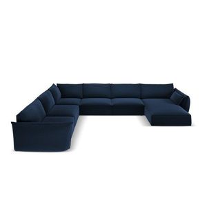 Tmavomodrá zamatová rohová pohovka (ľavý roh/do "U") Vanda – Mazzini Sofas vyobraziť